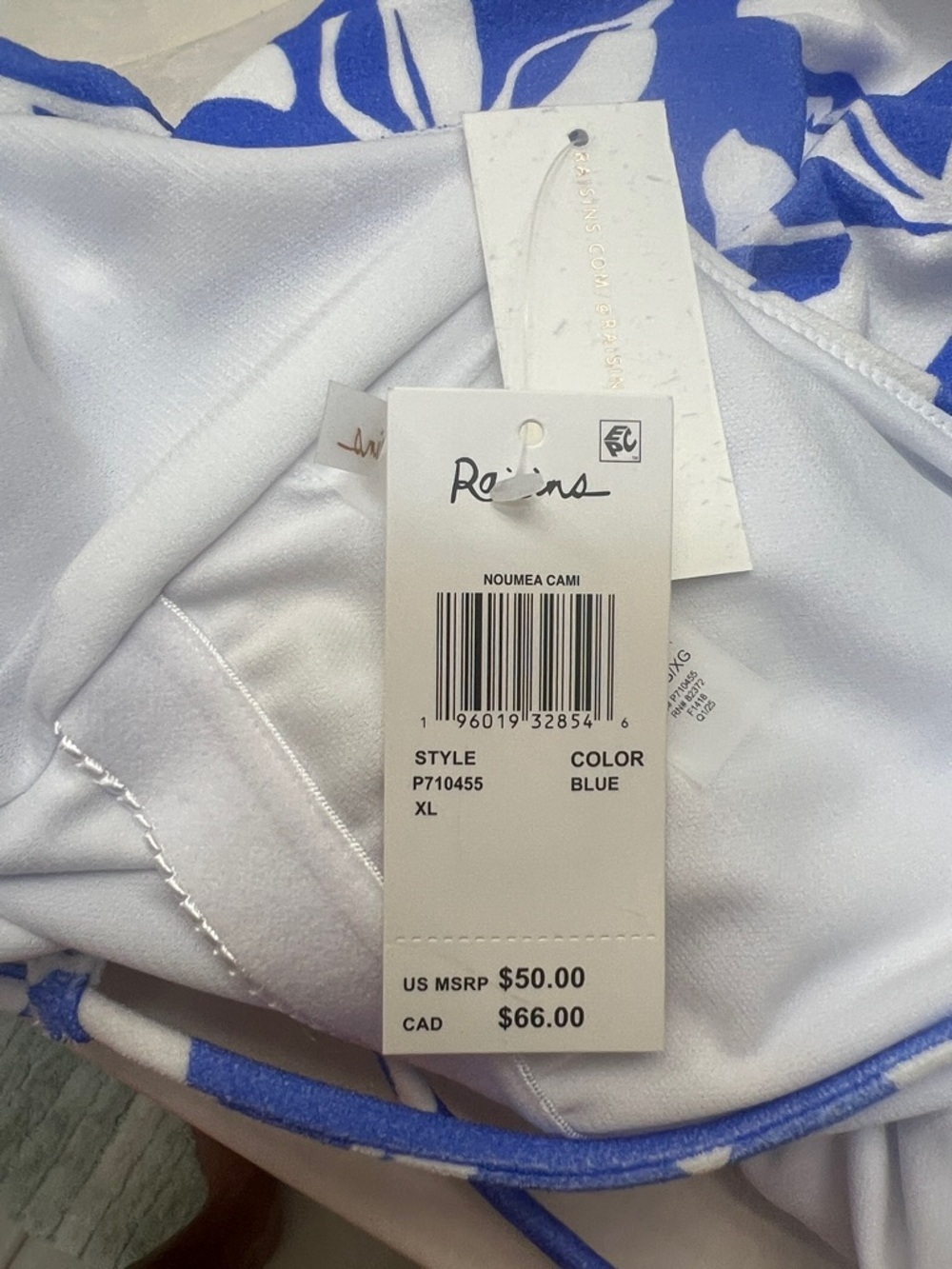 Raisins Glass Beach Noumea Terry Texture Tankini Swim Top. Sz. XL, Strappy back - Picture 10 of 10